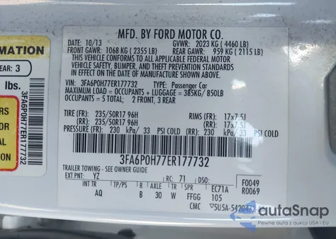 2014 Ford Fusion Se from USA, damaged, VIN 3FA6P0H77ER177732
